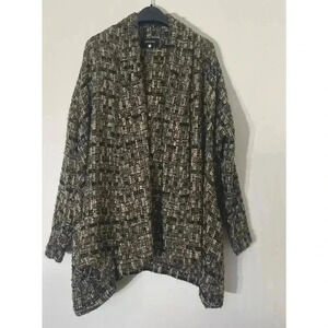 ESKANDAR TWEED METAL THREAD TEXTURED OVER SIZE (1) CARDIGAN BROWN BLACK $2600